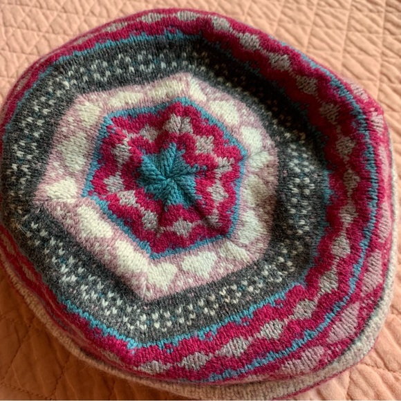 SIMONS - Tuques Beret - Wool Casmere Angora - white with blue / pink details - Picture 3 of 7